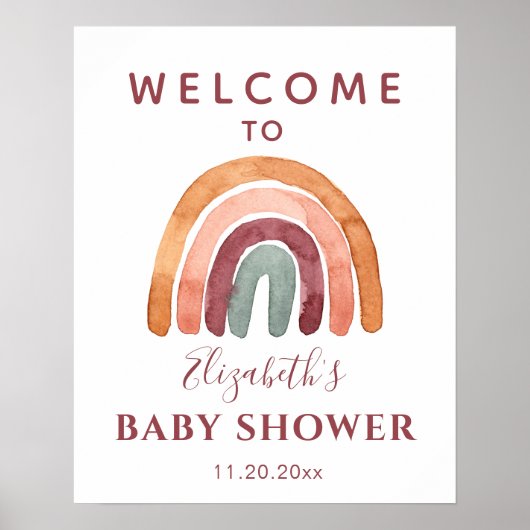 Earthy Tone Boho Rainbow Baby Dusche Begrüßungszei Poster (Vorne)