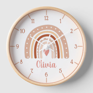 Earthy Tone Boho Rainbow Girl Name Wall Clock Uhr