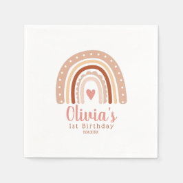 Earthy Tone Boho Rainbow Girls erster Geburtstag Serviette
