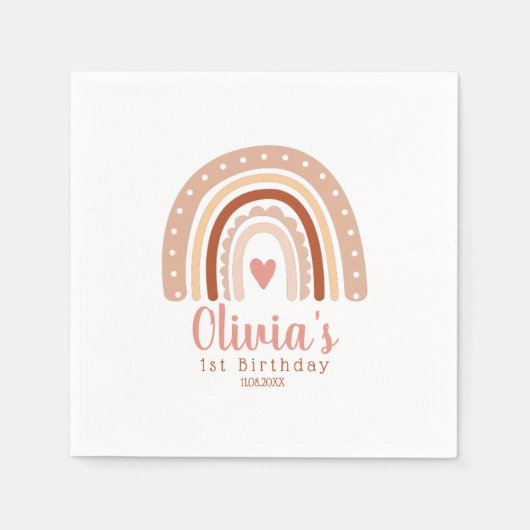 Earthy Tone Boho Rainbow Girls erster Geburtstag Serviette (Vorderseite)