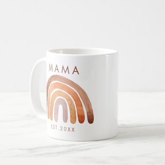 Earthy Tone Boho Rainbow Mama Kaffee Tasse (Vorderseite Links)