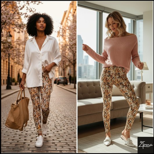 Earthy Tone Crowded Dog Face Mix Pattern Leggings