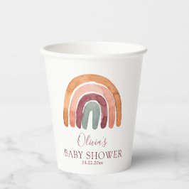 Earthy Tone Watercolor Boho Rainbow Baby Dusche  Pappbecher