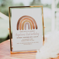 Earthy Tone Watercolor Rainbow 2nd Birthday Inv
