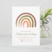 Earthy Tone Watercolor Rainbow Boho Birthday Einladung (Stehend Vorderseite)