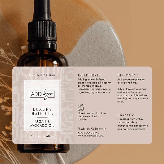 Earthy Tones Boho Pattern Logo 2OZ Dropper Bottle