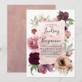 Earthy Tones Burgundy Vintage Wedding Einladung (Vorne/Hinten)