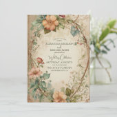 Earthy Tones Mute Faded Floral Wedding Einladung (Stehend Vorderseite)