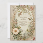 Earthy Tones Mute Faded Floral Wedding Einladung (Vorderseite)