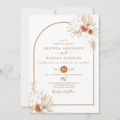  Earthy Tones Rose Boho Pampas Grass Wedding Invit Einladung (Vorderseite)