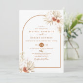  Earthy Tones Rose Boho Pampas Grass Wedding Invit Einladung (Stehend Vorderseite)