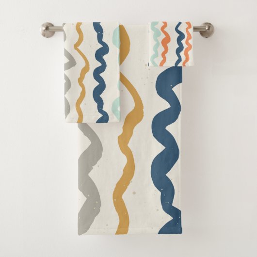 Earthy Tones Wavy Pattern Badhandtuch Set (Insitu)