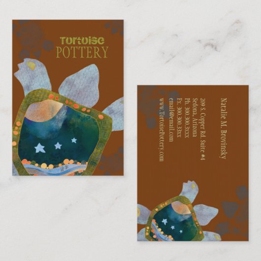 Earthy Unique Sedona Turtle Pottery Visitenkarte (Vorne/Hinten)