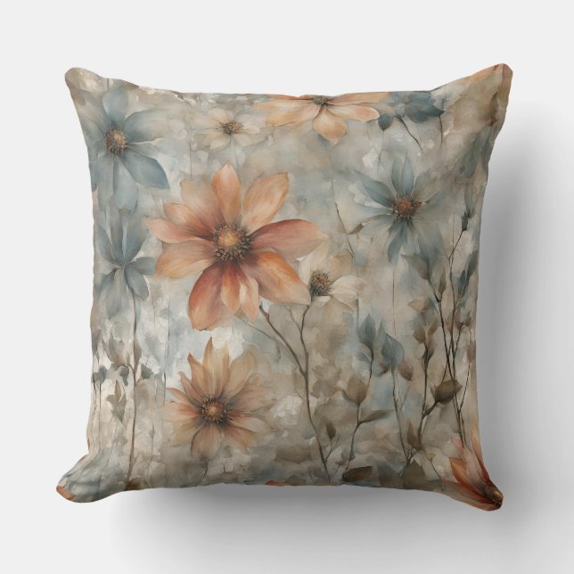 Earthy Warm Blue Floral Wohngestaltung Print Kissen (Vorderseite)