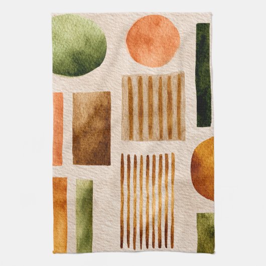 Earthy Watercolor Abstrakt Pattern - Boho Bio Geschirrtuch (Vertikal)