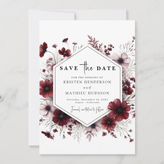 Earthy Watercolor Burgundy Wedding Save The Date (Vorderseite)