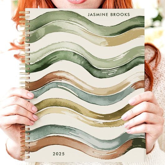 Earthy Watercolor Stripes 2025 Individuelle Name Planer