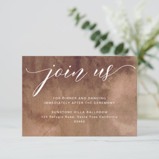 Earthy Watercolor Wedding Reception Enclosure Card Begleitkarte (Stehend Vorderseite)