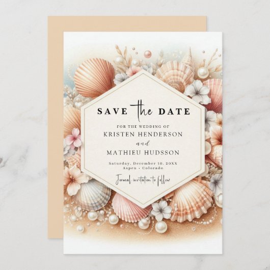 Earthy Whimsical Beach Wedding Save The Date (Vorne/Hinten)
