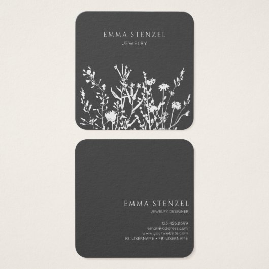 Earthy Wild Blume Floral Square Business Card (Vorne & Hinten)