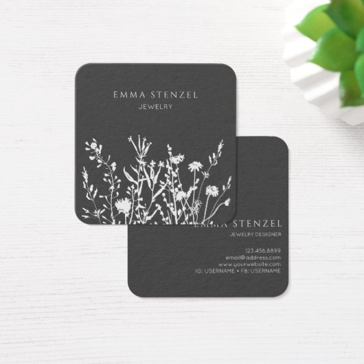 Earthy Wild Blume Floral Square Business Card (Schreibtisch)
