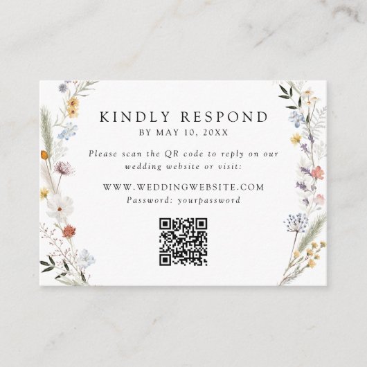 Earthy Wildblume Wedding QR Code UAWG Begleitkarte (Vorderseite)