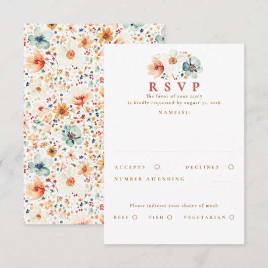 Earthy Wildblume Wedding RSVP Card Karte (Vorne/Hinten)