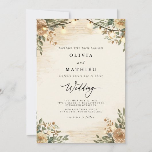 Earthy Woodland Bloom Wedding Einladung (Vorderseite)