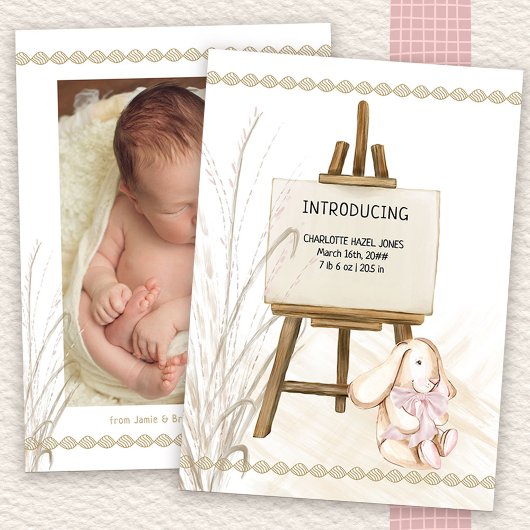 Easel Baby Girl Boho Birth Ankündigung