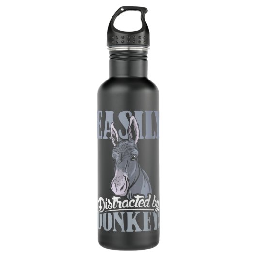 Easily destracted by donkeys design donkey lover a edelstahlflasche (Vorderseite)
