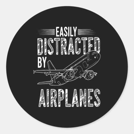 Easily Distracted By Airplanes Funny Plane Lovers Runder Aufkleber (Vorderseite)