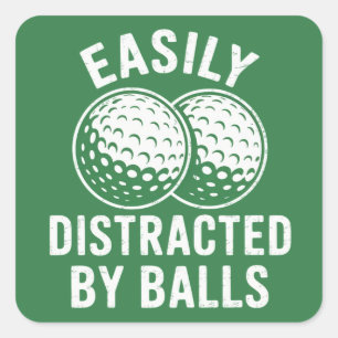 Easily Distracted by Balls Lustiger Golfball Golfe Quadratischer Aufkleber