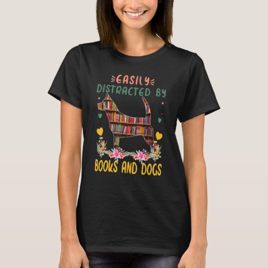 easily distracted by books and dogs Puppy bookworm T-Shirt (Vorderseite)