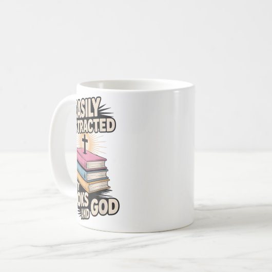 Easily Distracted By Books And God Christian Reade Kaffeetasse (Vorderseite Links)