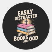 Easily Distracted By Books And God Christian Reade Runder Aufkleber (Vorderseite)