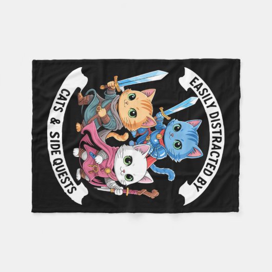 Easily Distracted By Cats &amp; Side Quests Funny  Fleecedecke (Vorderseite (Horizontal))