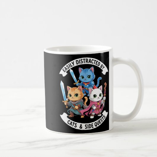 Easily Distracted By Cats & Side Quests Funny Kaffeetasse (Rechts)