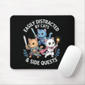 Easily Distracted By Cats & Side Quests Funny Mousepad (Mit Mouse)