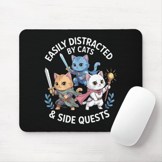 Easily Distracted By Cats &amp; Side Quests Funny  Mousepad (Mit Mouse)
