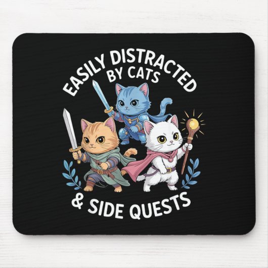 Easily Distracted By Cats & Side Quests Funny Mousepad (Vorne)
