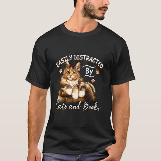 Easily Distracted By Cats And Books Biggie Cat Boo T-Shirt (Vorderseite)