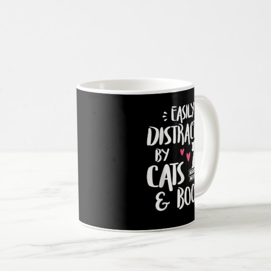 Easily Distracted by Cats and Books - Cat & Book L Kaffeetasse (VorderseiteRechts)