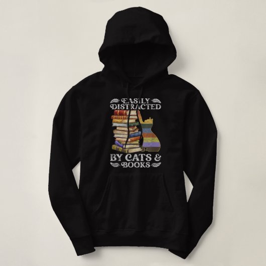 Easily Distracted By Cats And Books Cat Book Lover Hoodie (Design vorne)