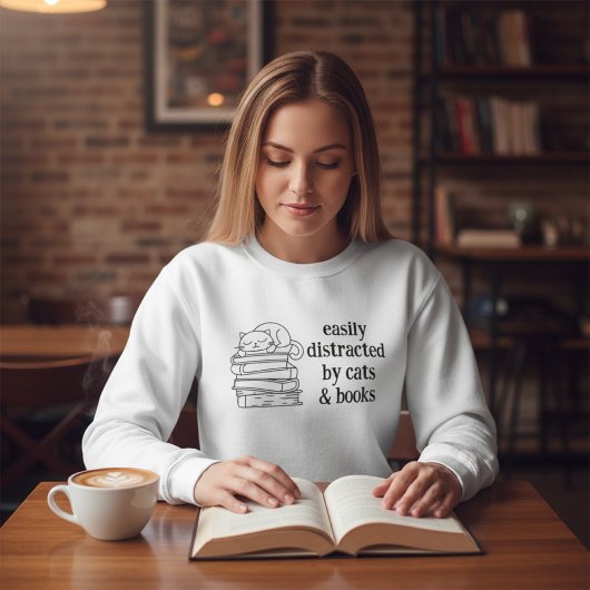 Easily Distracted by Cats and Books Coquette Art Sweatshirt