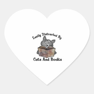 Easily distracted by cats and books Herz-Aufkleber