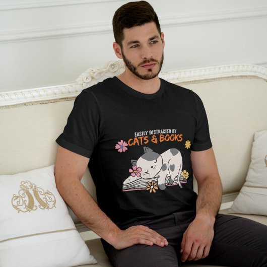 Easily distracted by cats and books T-Shirt