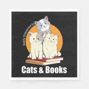 Easily Distracted By Cats and Books T-Shirt Serviette