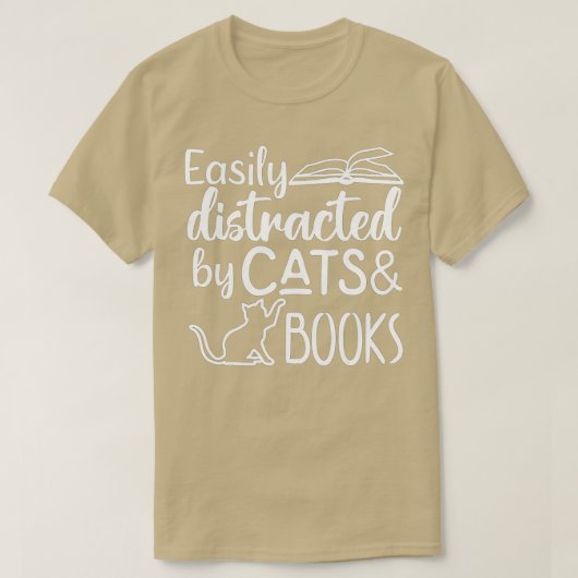 Easily Distracted by Cats and BooksCat Book Lover T-Shirt (Design vorne)