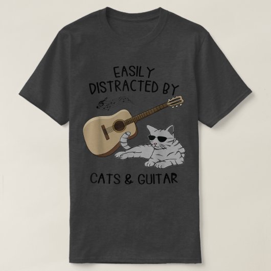 Easily Distracted By Cats And Guitar, Guitar Music T-Shirt (Design vorne)