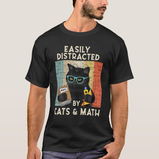 Easily Distracted By Cats And Math -Cat T-Shirt (Vorderseite)